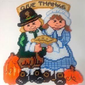 Thanksgiving Pilgrim Boy and Girl Fall Handmade Plastic Canvas Decoration
